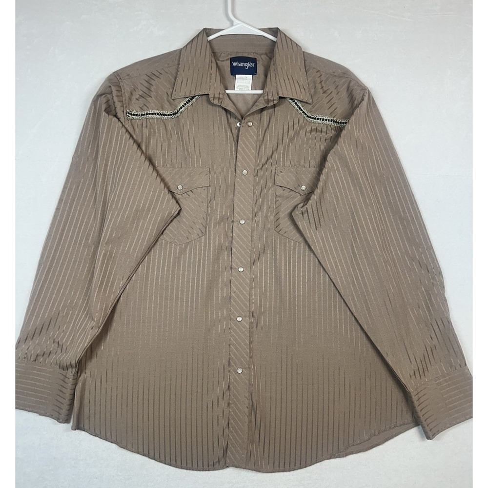 Wrangler Mens Medium Western Long Sleeve Shirt Brown Pearl Snap Buttons XL